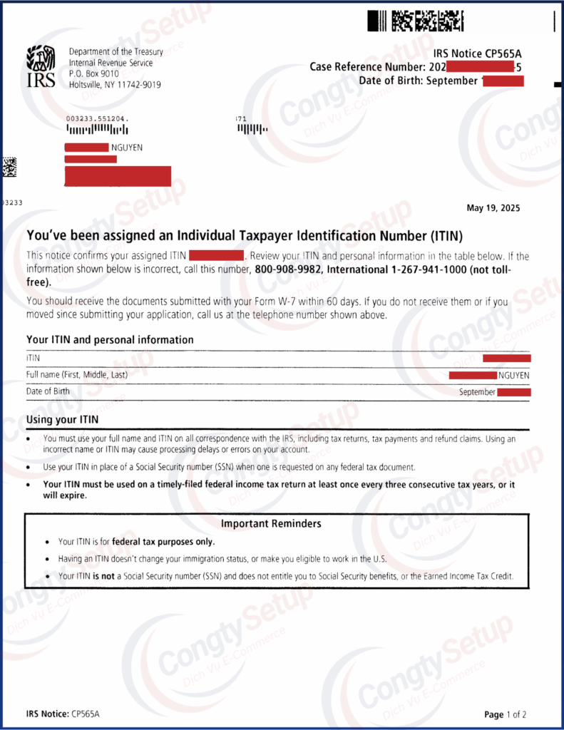 Đăng Ký ITIN (Individual Taxpayer Identification Number)