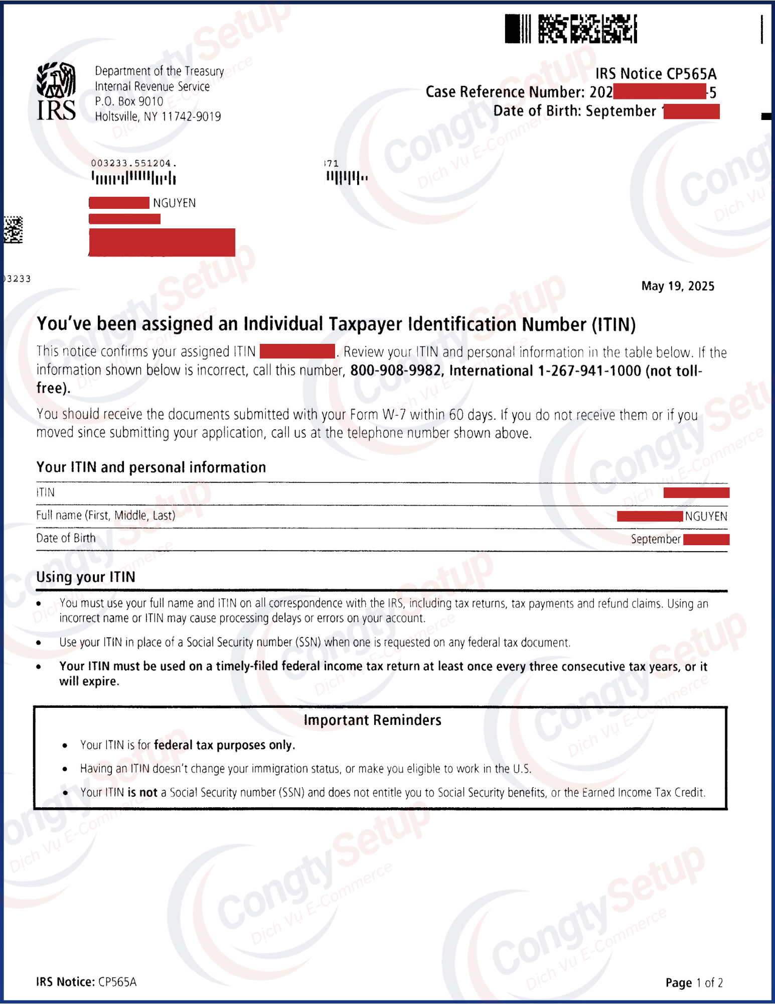 Đăng Ký ITIN (Individual Taxpayer Identification Number)