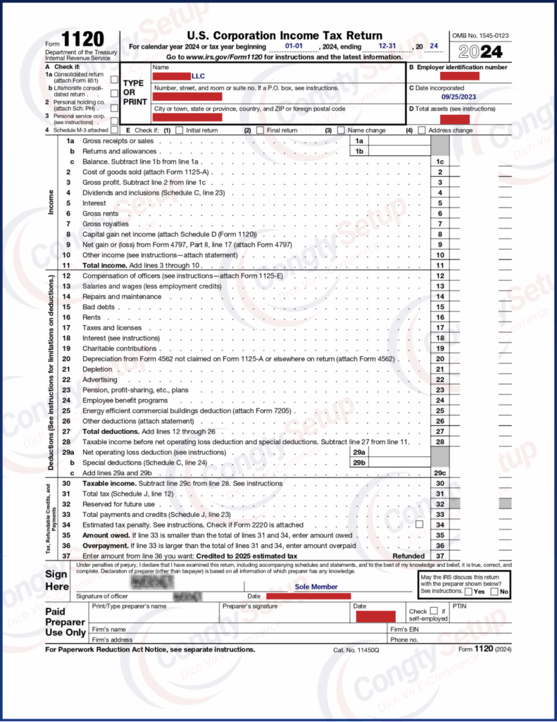 Khai thuế Form 1120 & 5472 cho LLC tại Mỹ