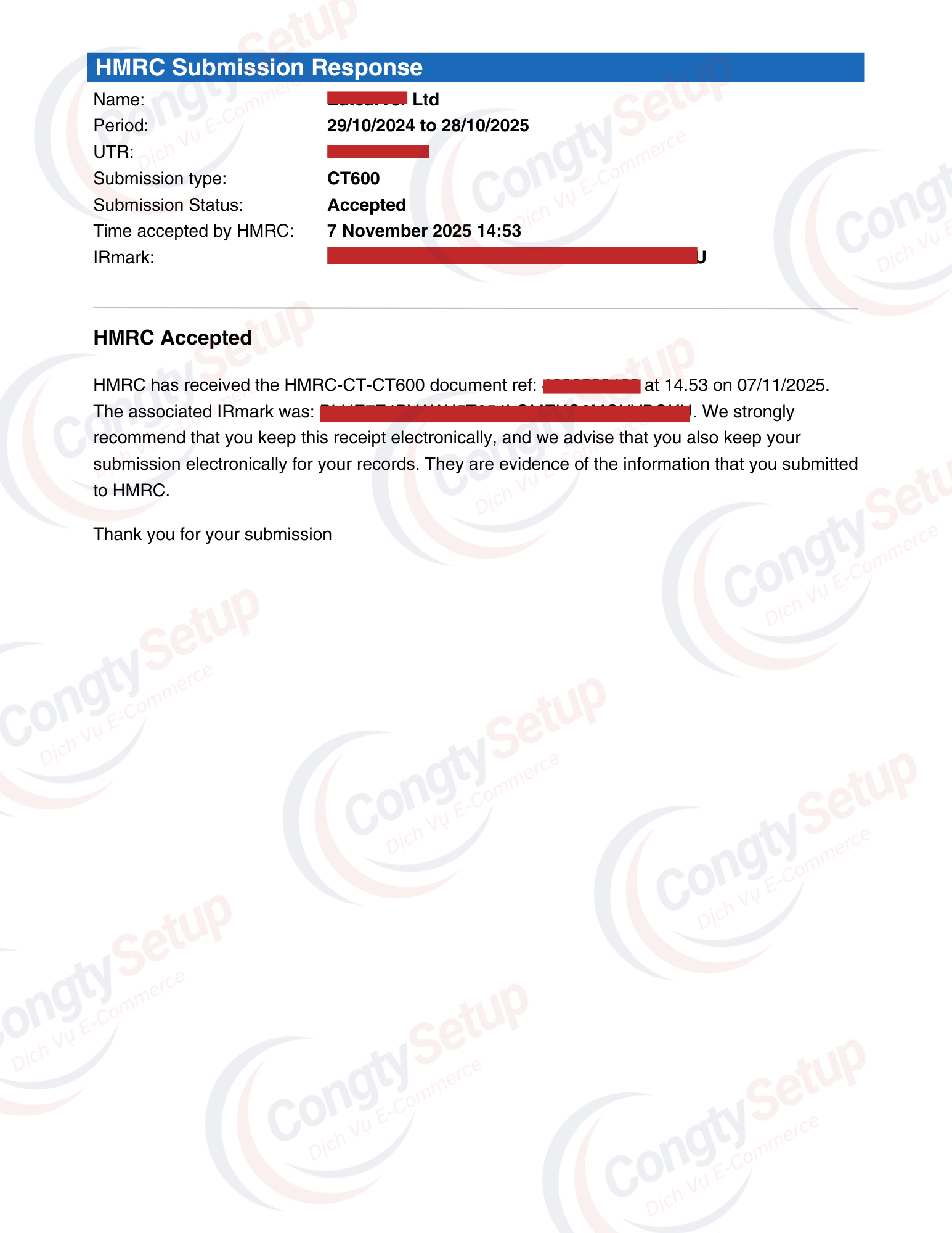 Khai Thuế & Nộp Báo Cáo Tài Chính Hàng Năm cho Công Ty UK LTD