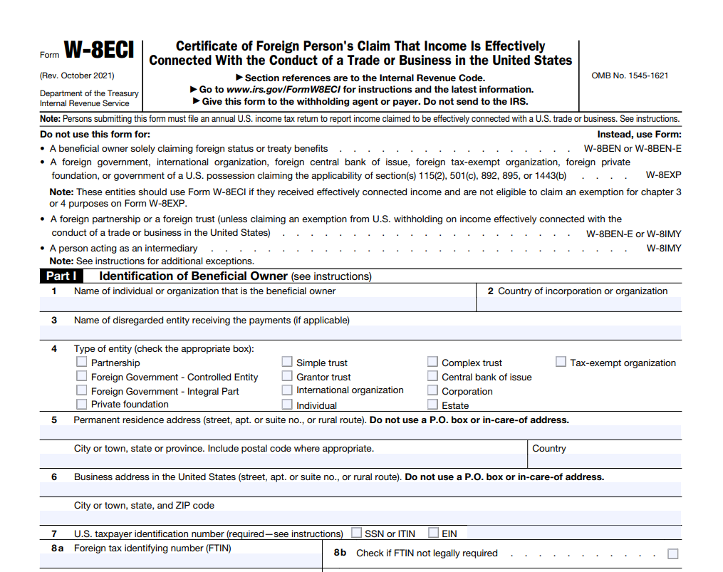 Form W-8ECI