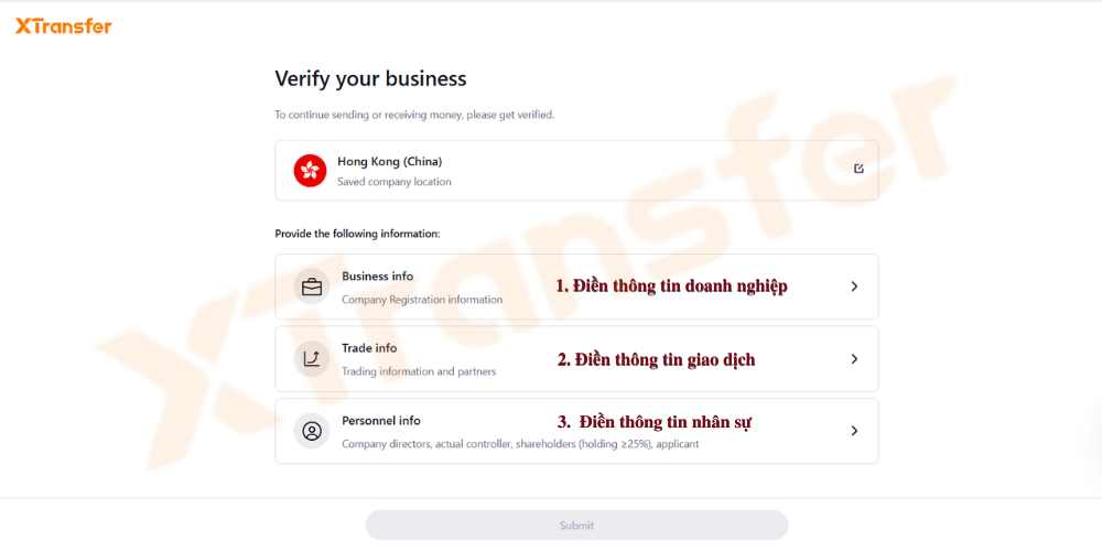 điền thông tin XTransfer
