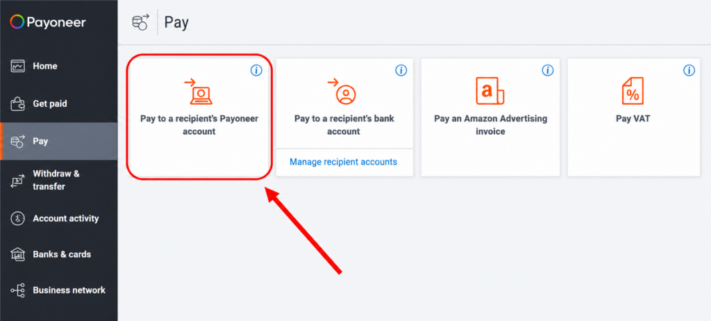 thanh toán cho người dùng Payoneer khác