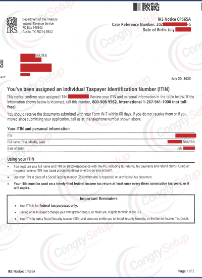 Đăng Ký ITIN (Individual Taxpayer Identification Number)