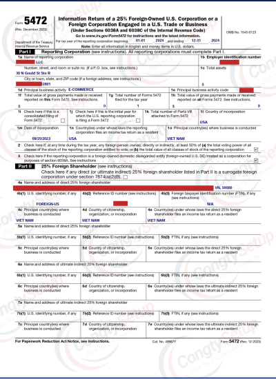 Khai thuế Form 1120 & 5472 cho LLC tại Mỹ